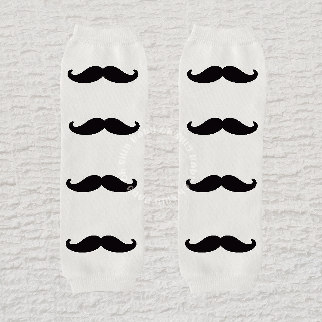 Mustache White Baby Leg Warmers