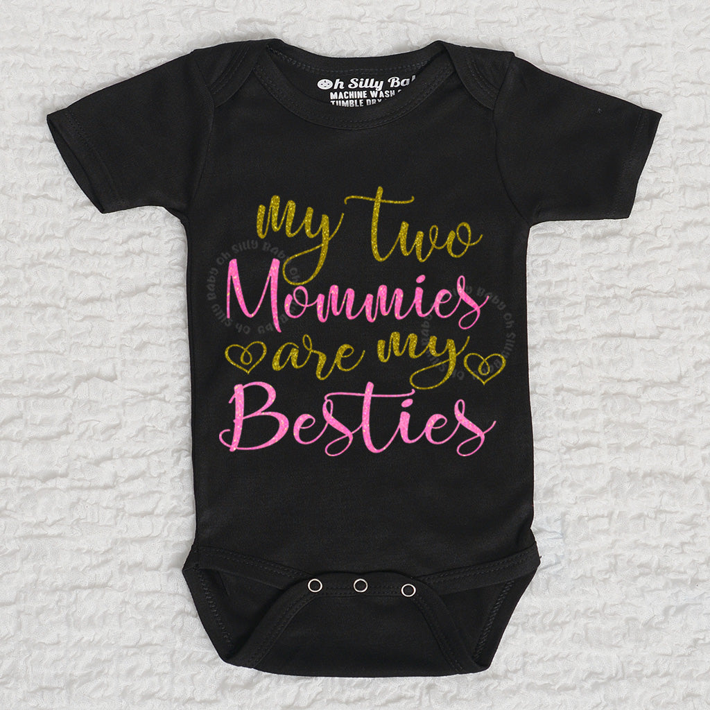 My Two Mommies Are My Besties LGBT Short Sleeve Black Onesie