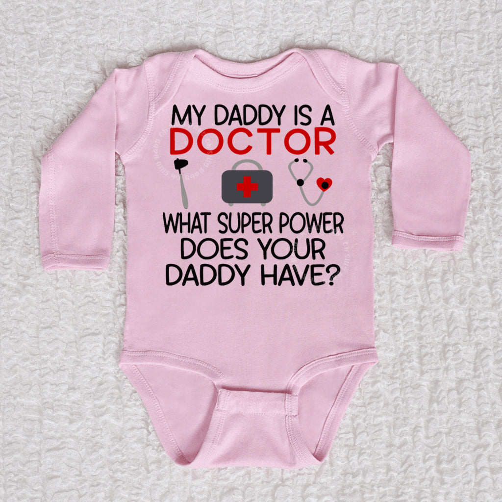 Daddy Doctor Long Sleeve Pink Bodysuit