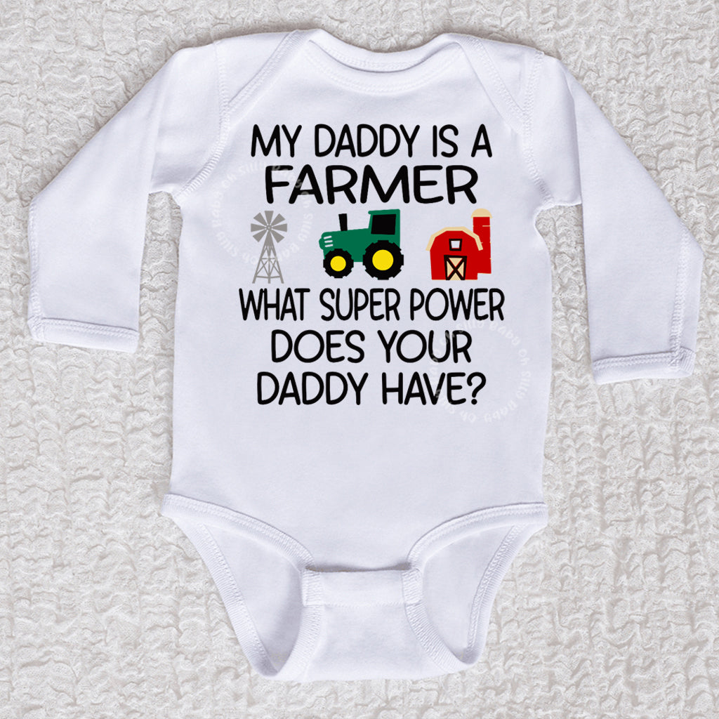 My Daddy Is A Farmer Long Sleeve White Bodysuit