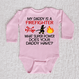 My Daddy Is A Firefighter Long Sleeve Pink Bodysuit