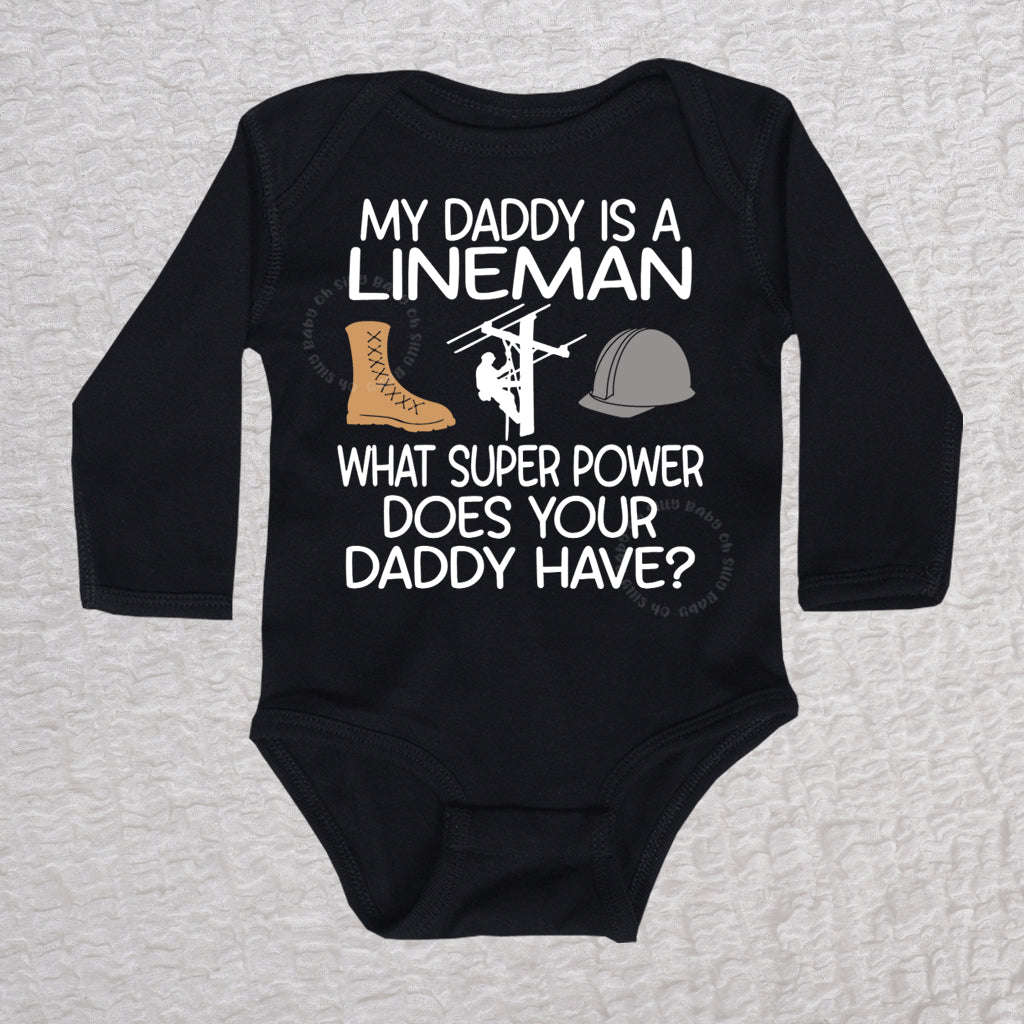 My Daddy Is A Lineman Long Sleeve Black Bodysuit