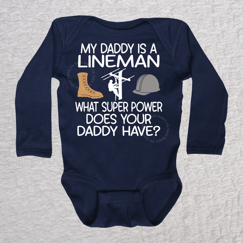 My Daddy Is A Lineman Long Sleeve Navy Bodysuit