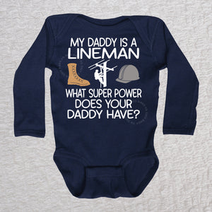 My Daddy Is A Lineman Long Sleeve Navy Bodysuit