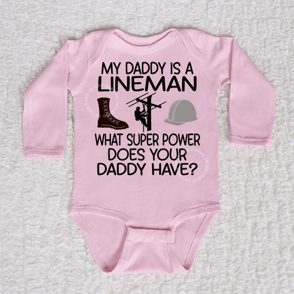 My Daddy Is A Lineman Long Sleeve Pink Bodysuit