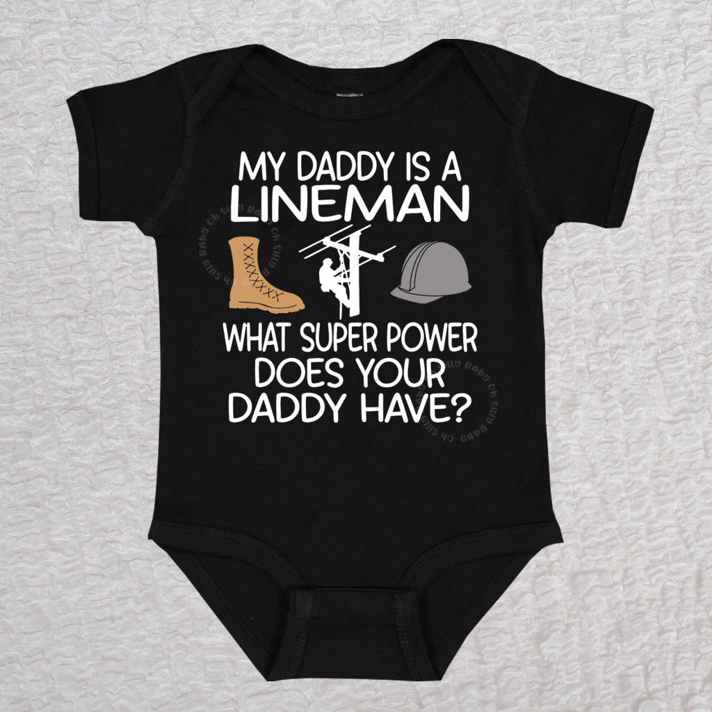 My Daddy Is A Lineman Short Sleeve Black Bodysuit