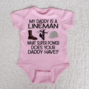 My Daddy Is A Lineman Short Sleeve Pink Bodysuit