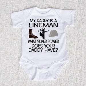 My Daddy Is A Lineman Short Sleeve White Bodysuit