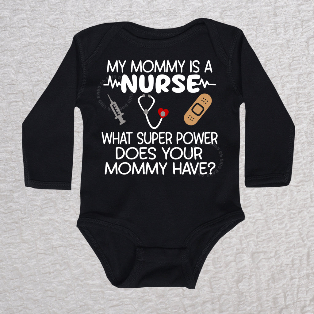 Mommy Nurse Long Sleeve Black Bodysuit