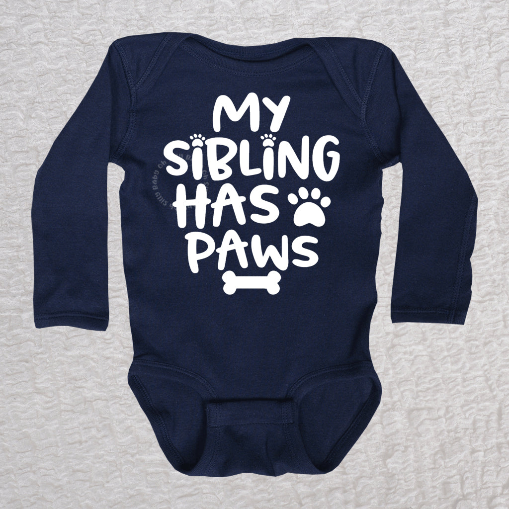 My Sibling Has Paws Long Sleeve Navy Bodysuit