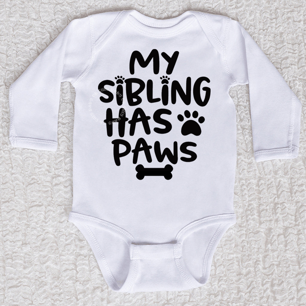 My Sibling Has Paws Long Sleeve White Bodysuit