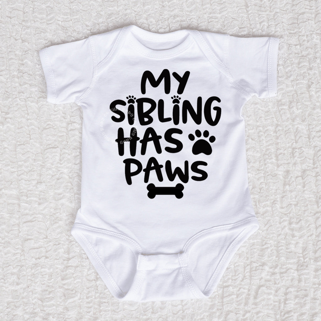 My Sibling Has Paws Short Sleeve White Bodysuit