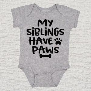 My Siblings Have Paws Short Sleeve Heather Gray Bodysuit