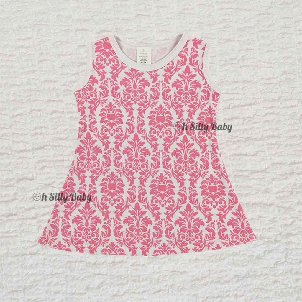 Pink Damask Dress 0-12 Months