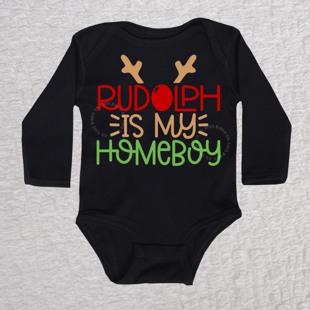 Rudolph Long Sleeve Black Bodysuit