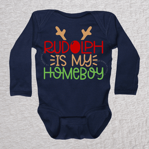 Rudolph Long Sleeve Navy Bodysuit