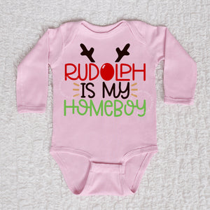 Rudolph Long Sleeve Pink Bodysuit