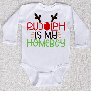 Rudolph Long Sleeve White Bodysuit