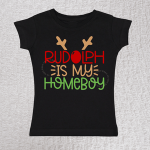 Rudolph Short Sleeve Girl Black Shirt