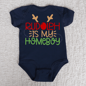 Rudolph Short Sleeve Navy Bodysuit