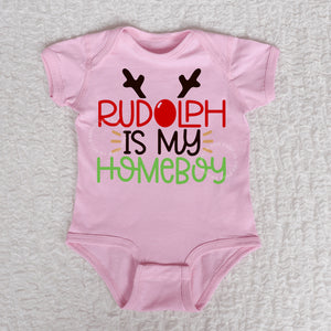 Rudolph Short Sleeve Pink Bodysuit