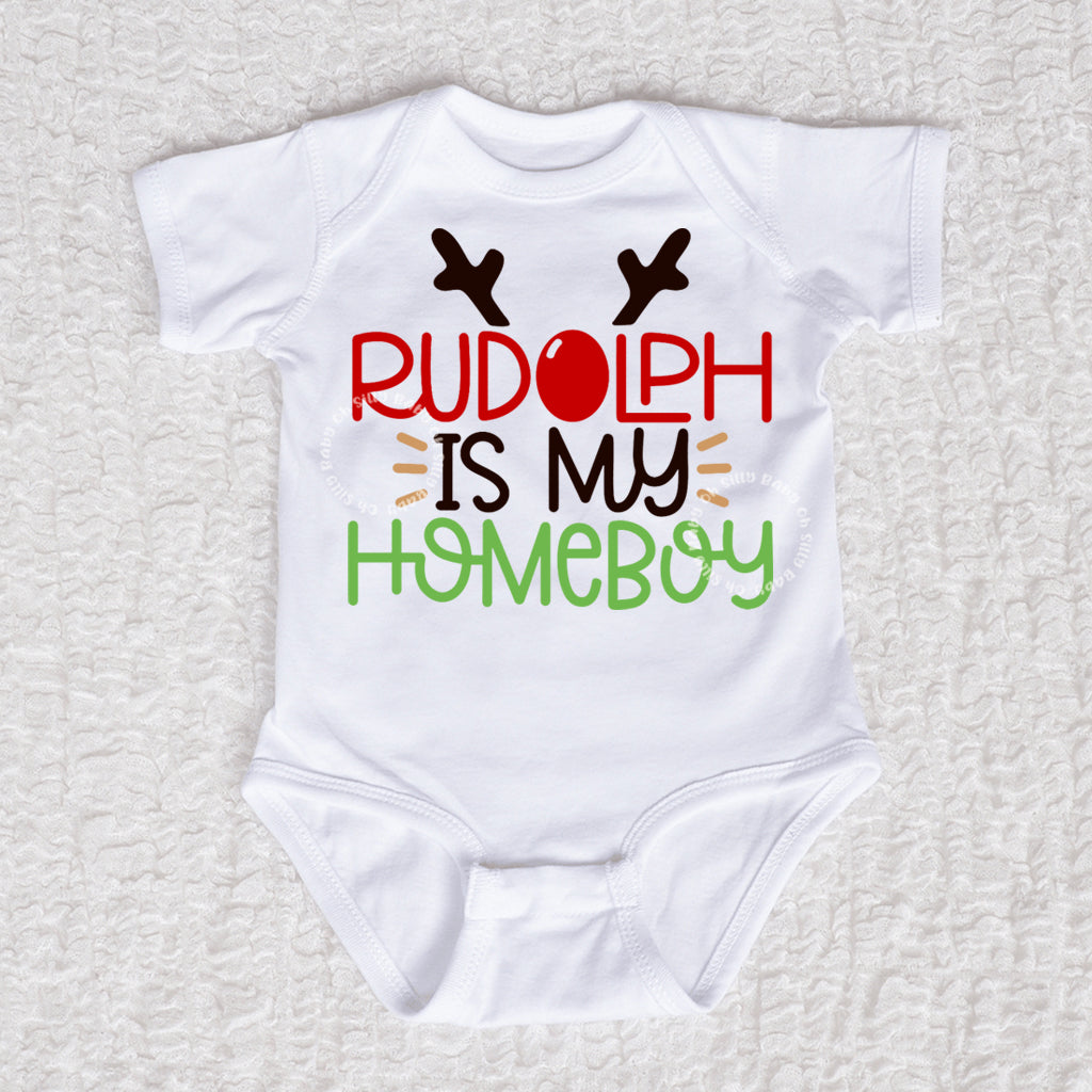 Rudolph Short Sleeve White Bodysuit