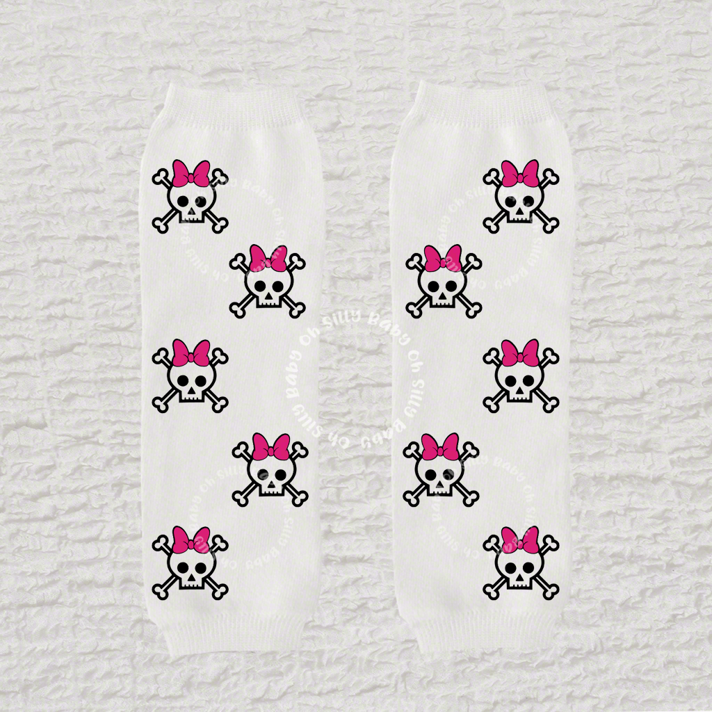 Skull and Crossbone Girl White Baby Leg Warmers