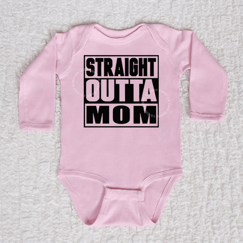 Straight Outta Mom Long Sleeve Pink Bodysuit