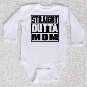 Straight Outta Mom Long Sleeve White Bodysuit