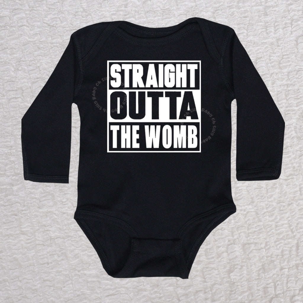 Straight Outta The Womb Long Sleeve Black Bodysuit
