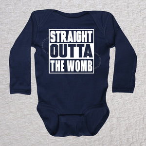 Straight Outta The Womb Long Sleeve Navy Bodysuit