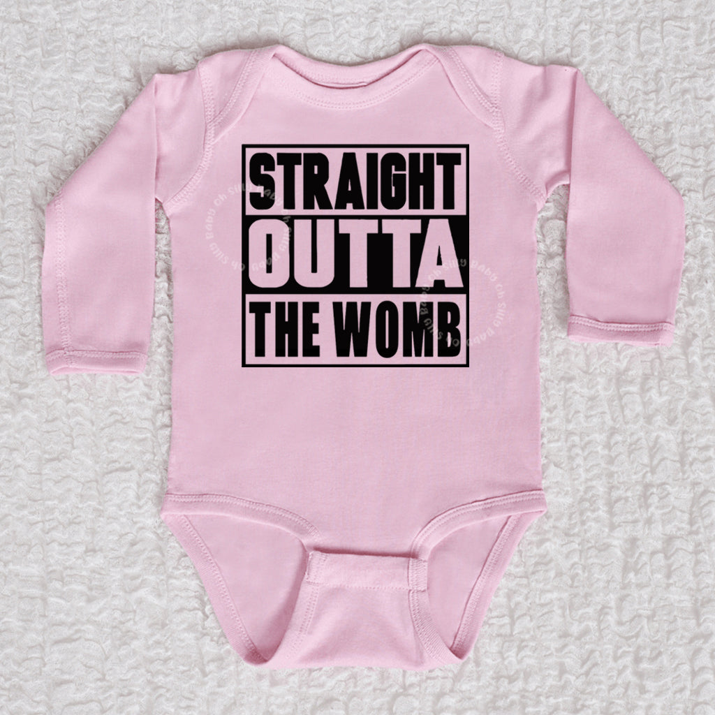 Straight Outta The Womb Long Sleeve Pink Bodysuit