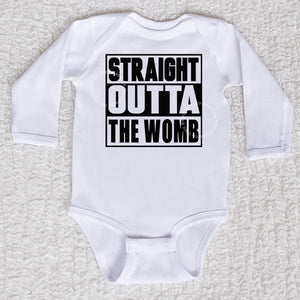 Straight Outta The Womb Long Sleeve White Bodysuit