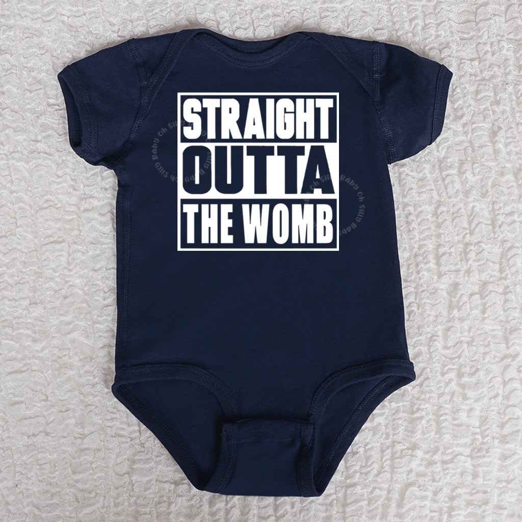 Straight Outta The Womb Short Sleeve Navy Bodysuit