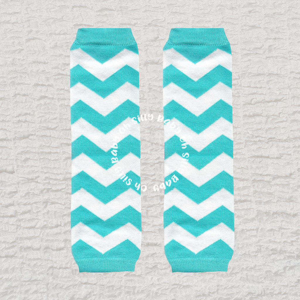 Teal and White Chevron Baby Leg Warmers