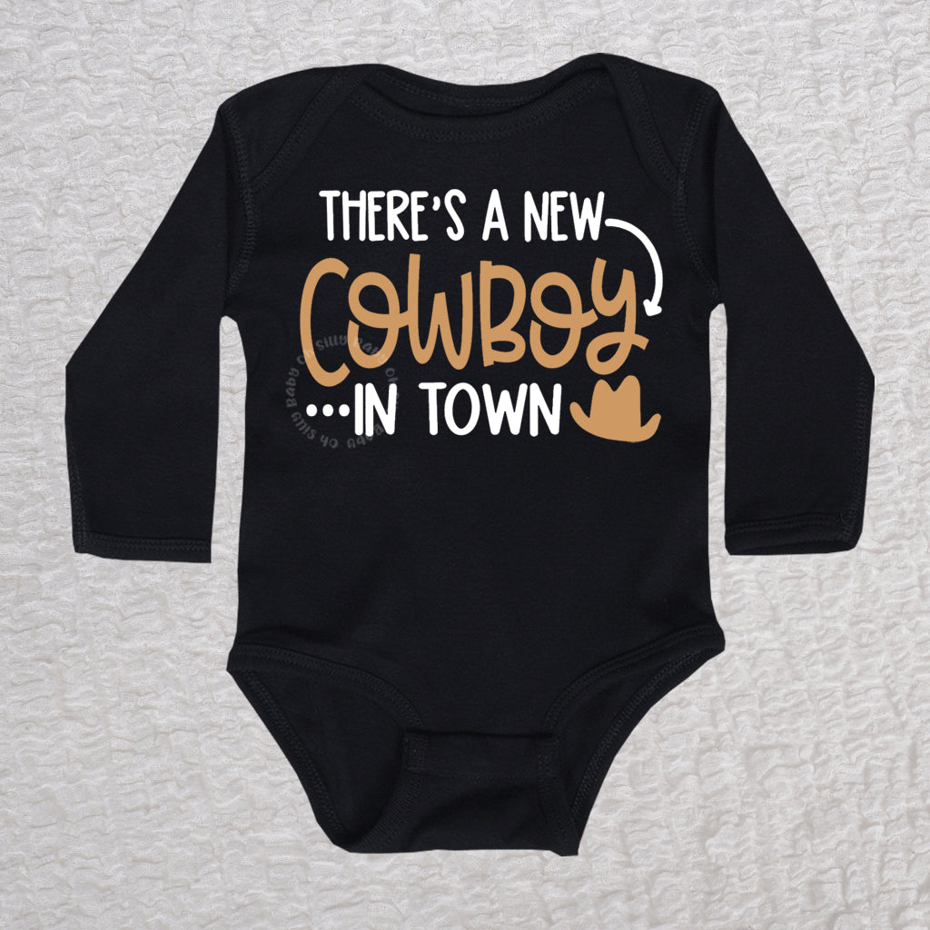 Cowboy In Town Long Sleeve Black Bodysuit