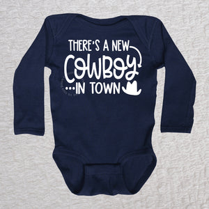 Cowboy In Town Long Sleeve Navy Bodysuit