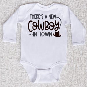 Cowboy In Town Long Sleeve White Bodysuit