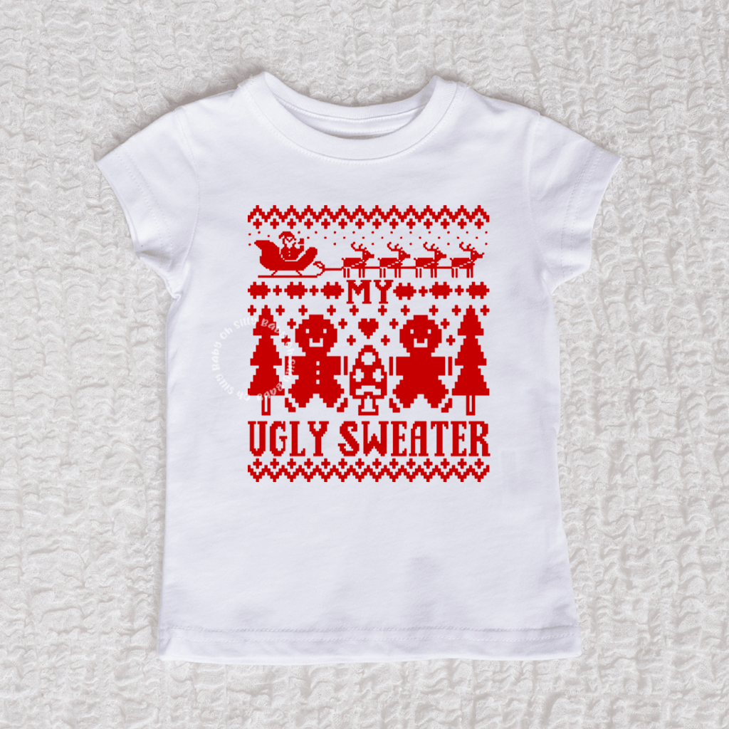 Ugly Sweater Short Sleeve Girl White Shirt