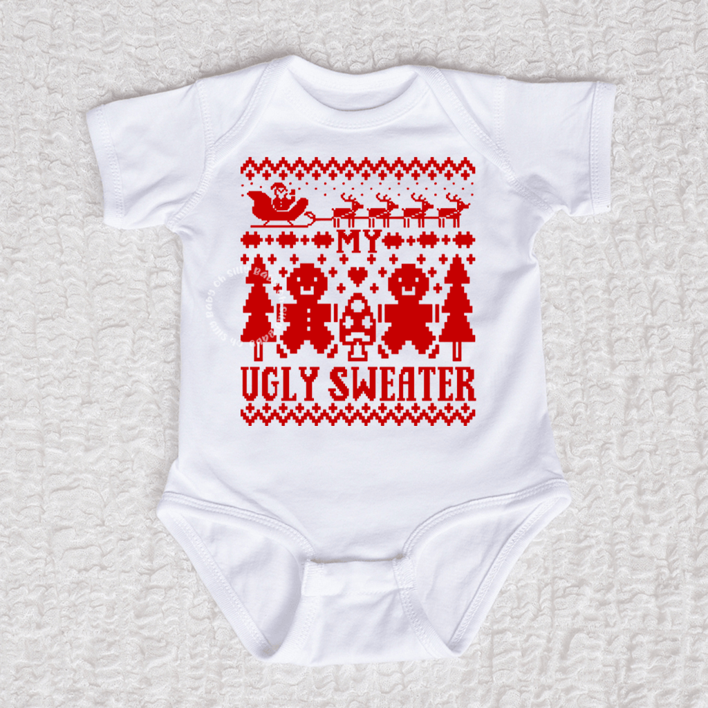 Ugly Sweater Short Sleeve White Bodysuit